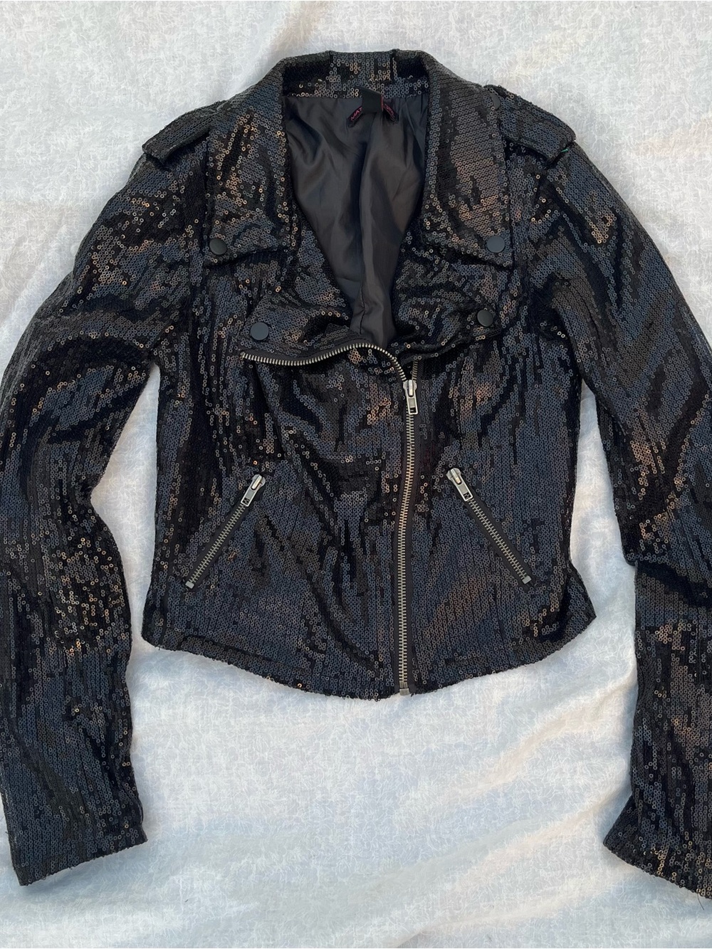 Material Girl Black Sequin Moto Jacket